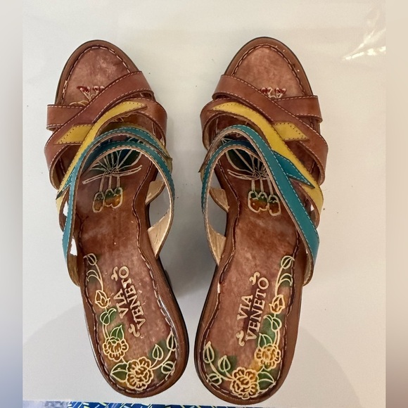 Via Veneto Colorful Wedge Leather Sandals. size 6, NWOB - Picture 7 of 7